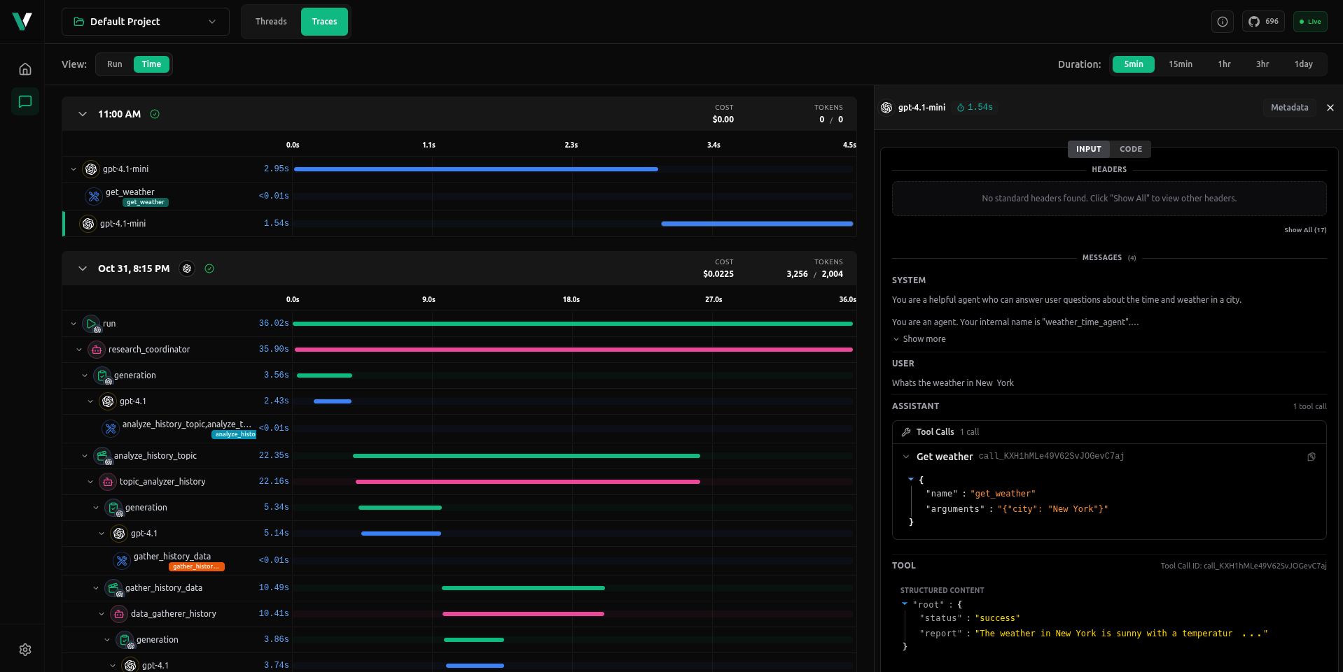 Traces of Google ADK on vLLora